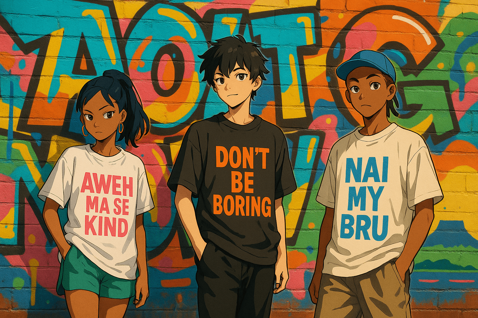 Cape Culture Clothing - Anime characters wearing Cape slang tees